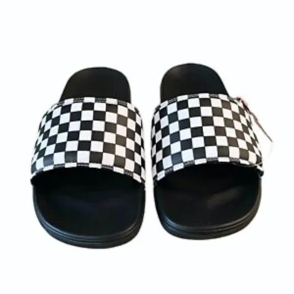 Vans Checkerboard‎ La Costa Mens Black White Slides Size 13 Sandals - Picture 8 of 9